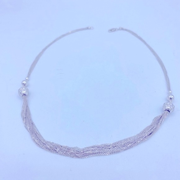 Sterling Silver Marked Multiple Chains And Beads With Cubic Zirconia Neckkace - Picture 5 of 8